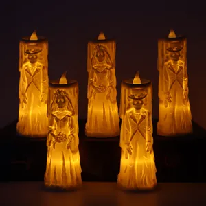 Halloween LED Brillante Esqueleto Luz de Vela Accesorios de Terror Fantasma Novio Novia Pareja Figura Adorno de Mesa Hogar Fiesta Decoración
