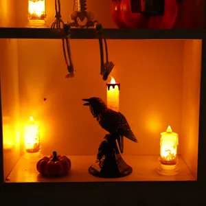 Halloween Krähe Kerzenhalter LED elektronische Kerze gruselige Party Heim Desktop Deko