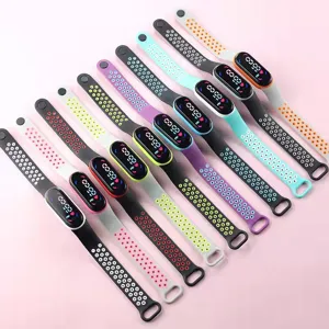 Dual-color LED electronic watch breathable silicone strap sports touch bracelet for kids
