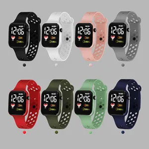 Fashion sports LED digital watch with breathable silicone strap in multiple vibrant colors.