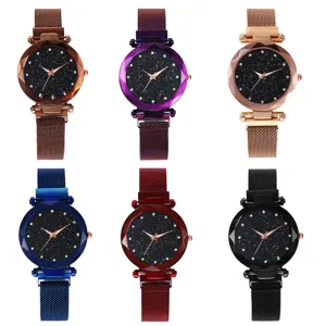 Damen magnetische Sternenhimmel Quarzuhr mit Mesh Armband modische Freizeituhr.