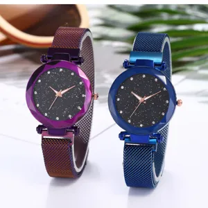 Mode Damen Sternenhimmel Uhr Luxus Strass Skala Magnetische Milanese Netzband Quarzuhr Elegante Damen Analog Uhr