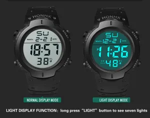 Orologio elettronico sportivo impermeabile multifunzionale per studenti con display.