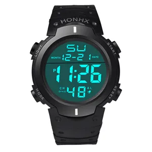 Orologio sportivo digitale impermeabile nero per uomo e studenti con display verde.