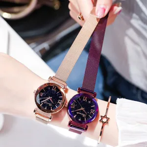 Orologio donna al quarzo cielo stellato con cinturino in maglia magnetica elegante