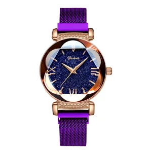 Orologio donna oro rosa cielo stellato con cinturino in maglia magnetica viola al quarzo