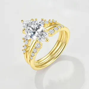 GRA 925 Sterling Silver Moissanite Ring Set Crown Marquise Stackable Rings Luxury Platinum Yellow Gold Plated Fine Jewelry For Women Gift