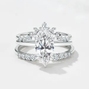 S925 sterling silver marquise cut moissanite ring crown stackable bridal jewelry sets.