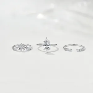 S925 sterling silver moissanite ring set, elegant crown and marquee stackable design for women.