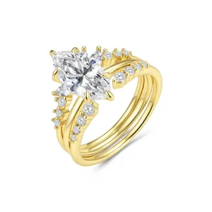 S925 silver 2ct D color moissanite ring women luxury crown marquise stackable set jewelry
