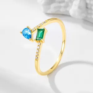 Vintage 925 Sterling Zilver Kleurrijke Zirconia Open Ring Geometrische Verstelbare Sieraden Voor Vrouwen Persoonlijkheid Ontwerp Ring Cadeau