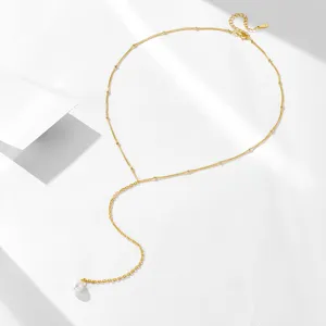 S925 Zilveren Y-Vormige Parel Ketting Minimalistisch Chique Lange Keten Dames Sieraden