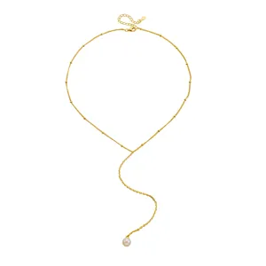 S925 sterling zilver vergulde Y-vormige natuurlijke gekweekte parel ketting voor dames.