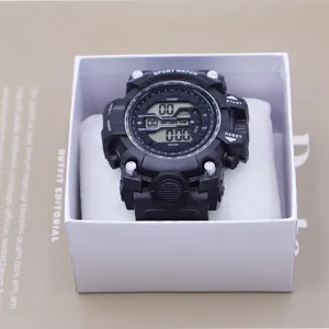 Schwarze digitale Sportuhr für Schüler, wasserdichte Outdoor-Uhr mit Alarm und LED-Licht.