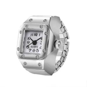 Creative Alloy Finger Ring Watch Elastic Quartz Timepiece Round Square Dial Clock Jewelry For Couples Students Casual Finger Ring