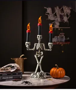 Halloween candelabre squelette bougie LED effrayant decoration horreur crane fete accessoire