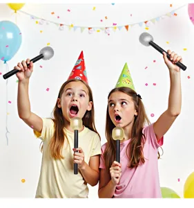 Kids party prop fake microphone toy for singing and stage performance, lightweight design.