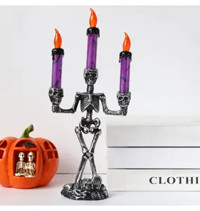 Bougeoir squelette Halloween lampe LED decoration de fete effrayante accessoire deco