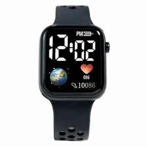 Schwarze digitale elektronische Sportuhr für Schüler mit quadratischem Zifferblatt.