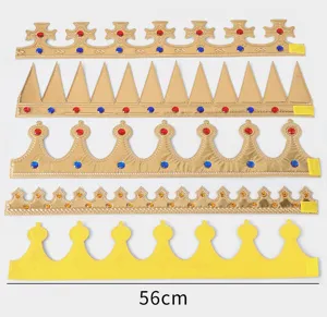 Children's birthday party crown hat props, fabric gold crown with colorful gems, 56cm adjustable size.