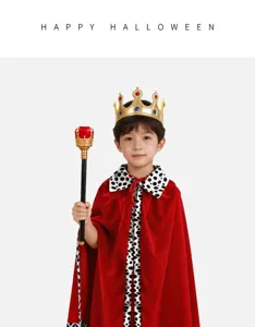 Kids king crown and red velvet cloak costume set for Halloween party dress up props new