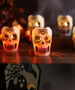 Διακοσμητικό αξεσουάρ κεριού LED με κρανίο Halloween, φωτεινή τρομακτική διακόσμηση ρεσώ.