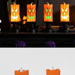 Set LED φanari κολοκύθας Halloween με μαύρες βάσεις για τρομακτική διακόσμηση πάρτι.