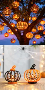 Halloween retro pumpkin lantern hollow candle holder desktop ornament party decor LED lights