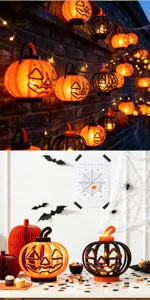 Halloween retro LED pumpkin lamp hollow candle holder desktop ornament party decor props set