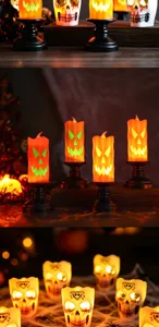 Halloween LED κολοκύθα και κρανίο σετ κεριών, τρομακτικά αξεσουάρ διακόσμησης πάρτι.