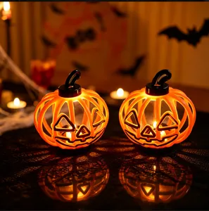 Halloween pumpkin candle lamp LED retro jack o lantern desktop decoration props lights 2pcs