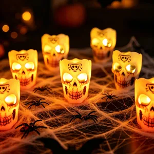 Ηλεκτρονικα LED κεριαι κρανιου Halloween, τρομακτικα αξεσουαρ για διακοσμηση παρτυ.