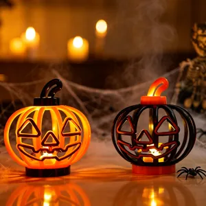 Halloween retro pumpkin LED candle lamp hollow lantern table desktop decor party ornament prop
