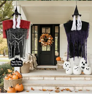 Halloween hanging witch skeleton props outdoor porch party decoration spooky hanging decor 2pcs