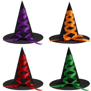 Halloween Witch Hat With Ribbon Oxford Cloth Party Costume Decorative Prop Festival Party Dress Up Accessories