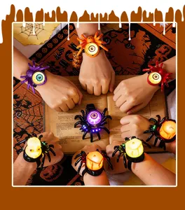 Halloween glowing spider watch detail view featuring spooky flashing eyeball design for party props.