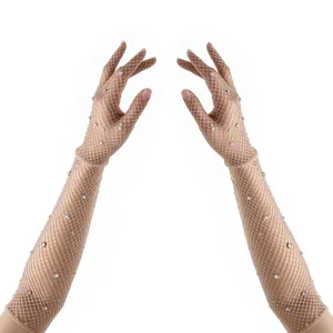 Donne Sexy Guanti Lunghi a Rete Strass Maglia Festa Discoteca Guanti Accessori di Moda