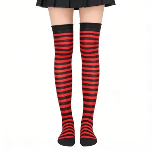 Halloween rot und schwarz gestreifte Overknee Langsocken für Damen, Cosplay Kostüm.
