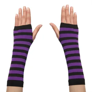 Gotisch Punk schwarz lila gestreifte fingerlose Handschuhe Armstulpen für Halloween Party.