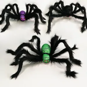 Juguete de Araña de Peluche de Halloween Gran Simulación Accesorios de Araña Negra de Terror con Lentejuelas para Decoración de Fiesta