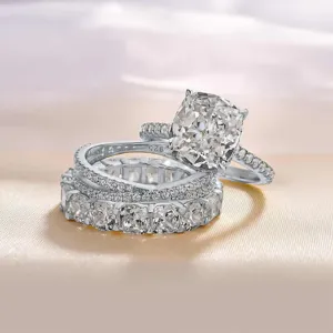 925 sterling silver cz wedding ring set cushion cut engagement bridal ring for women fashion