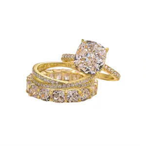 925 Sterling Silver 5A Zircon Wedding Ring Set Cushion Cut Simulated Diamond Stackable Jewelry