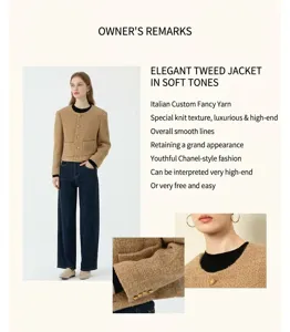 Elegante korte wollen tweed jas voor dames, ronde hals, chic en stijlvol.