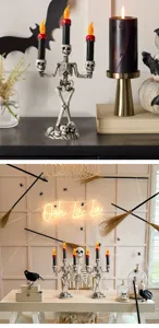 Chandelier squelette Halloween bougie LED lumineuse effrayante déco gothique de table