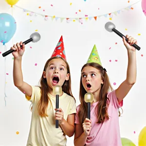Kids pretend play toy microphone party props shining glitter head handheld microphone