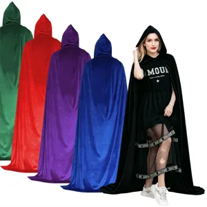 Halloween Terciopelo Capa con Capucha Disfraz Cosplay Bruja Vampiro Fiesta Ropa Larga
