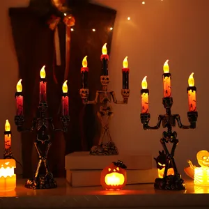 Bougeoir squelette d'Halloween LED lumières de bougies électroniques décoration de table effrayante