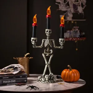 Chandelier squelette d'Halloween lampe bougie LED accessoire de décoration effrayant gothique