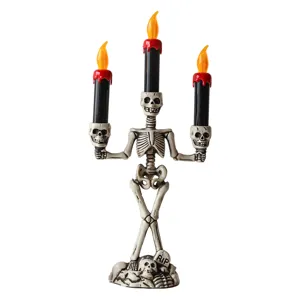 Chandelier Squelette Halloween Lumiere LED Bougie Decoration Horreur Accessoires Crane Deco