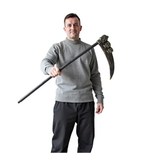 Halloween toy grim reaper scythe prop with skull design for cosplay costume party.